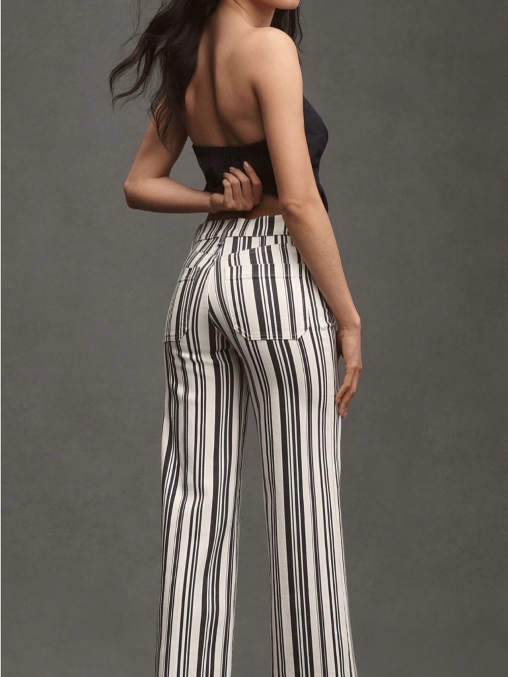 Frame Denim Black & White Vertical Stripe Wide-Leg Pants